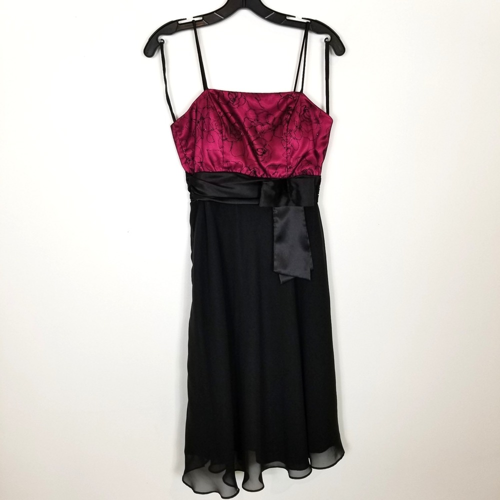 Juliet Women Babydoll Dress Sz S Pink Black Chiffon Y2K Spaghetti Straps Party